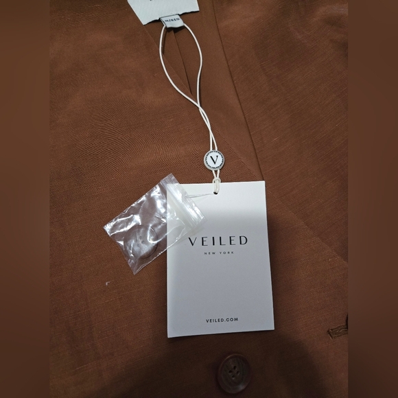 VEILED-NWT- Linen Longline Cupro Double-Breasted Blazer in Baked Clay. Medium - Picture 7 of 11